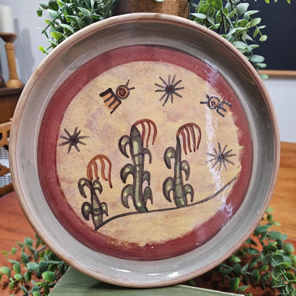 Seminario Urubamba Cusco Peru Pottery Plate Hand Painted Cactus Folk Art Ceramic